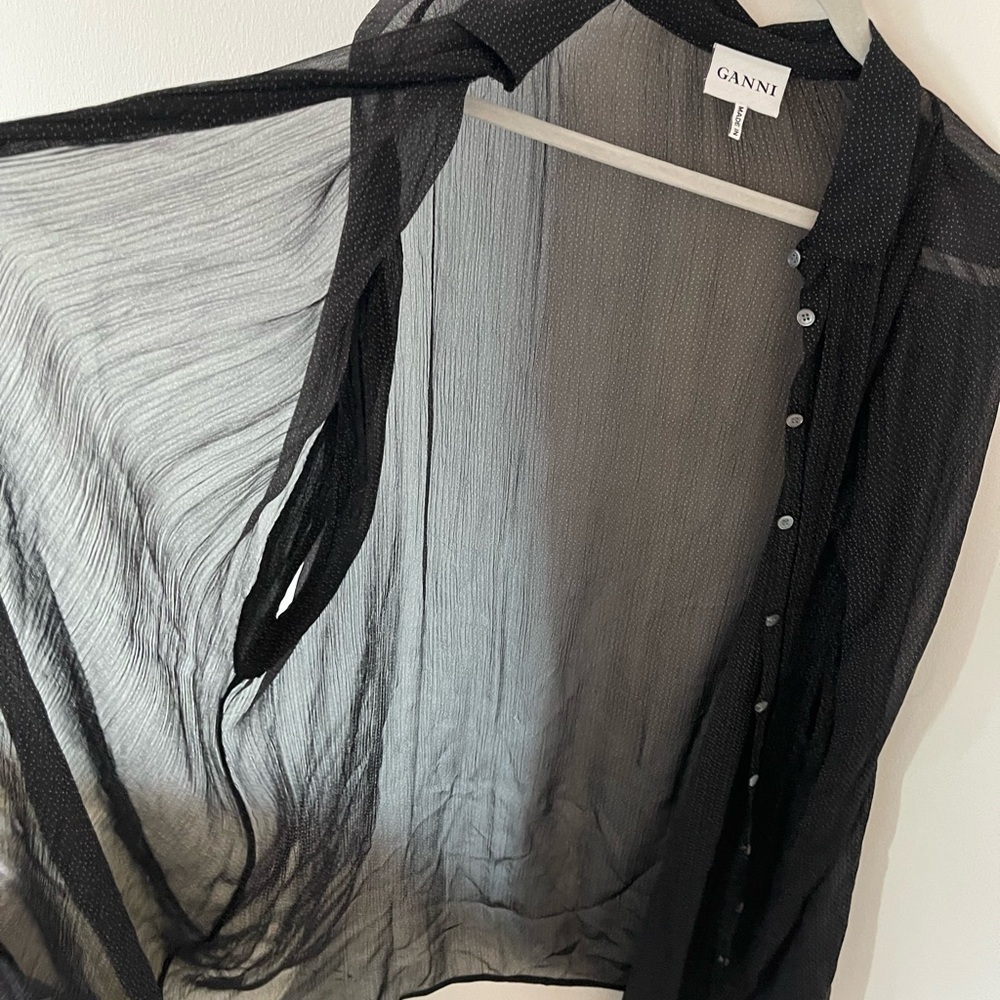 GANNI Black polka dot sheer button down shirt - Picture 6 of 6